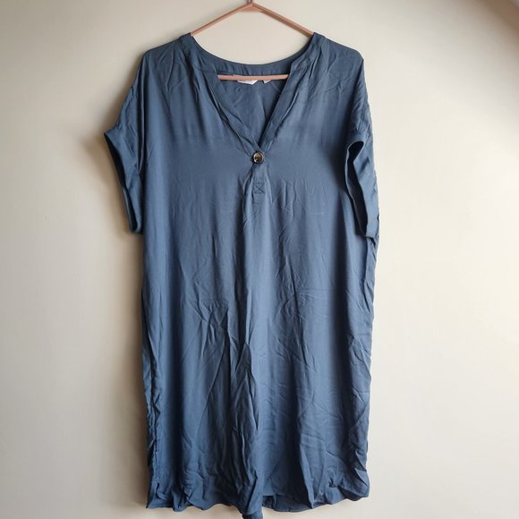 Reitmans Dresses & Skirts - Reitmans Blue Gray Shirt Dress Size L NWT